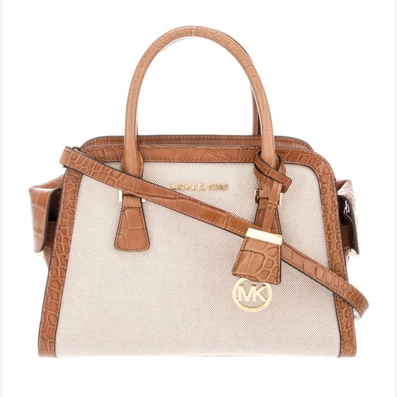 Michael Kors Harper Canvas Two Toned Satchel Shoulder Bag - Picture 1 of 16